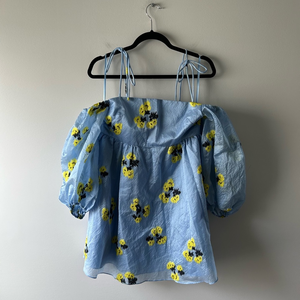 Tanya Taylor blue and yellow floral printed Marisa mini dress